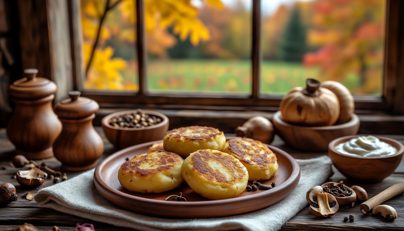 Картофельные котлеты с сушеными грибами на красивом блюде