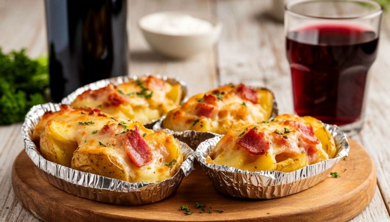 Картофельные лодочки с ветчиной и сыром на столе